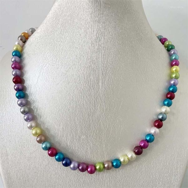 Catene 8MM Colore misto Perle Collana a catena Baby Gril Acciaio inossidabile Bambini Girocollo Gioielli con perline multicolore Goccia all'ingrosso