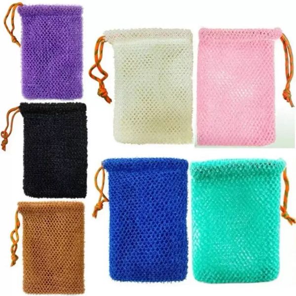 Bolsas de malha esfoliantes bolsa de economia para massagem corporal massageador de massagem orgânica ramie slop slop boble bubble espuma de bolha de banheira com cordão CPA5723