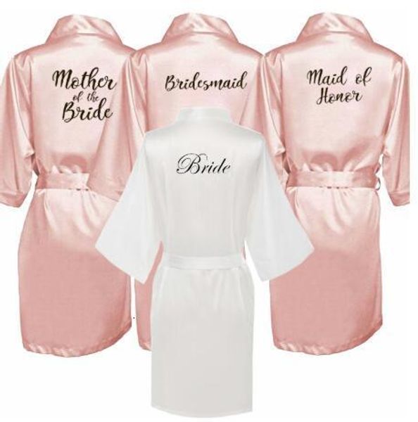 Abito da donna sposa abito da damigella d'onore con lettere bianche nere madre sorella della sposa regalo di nozze accappatoio kimono abiti di raso 230518