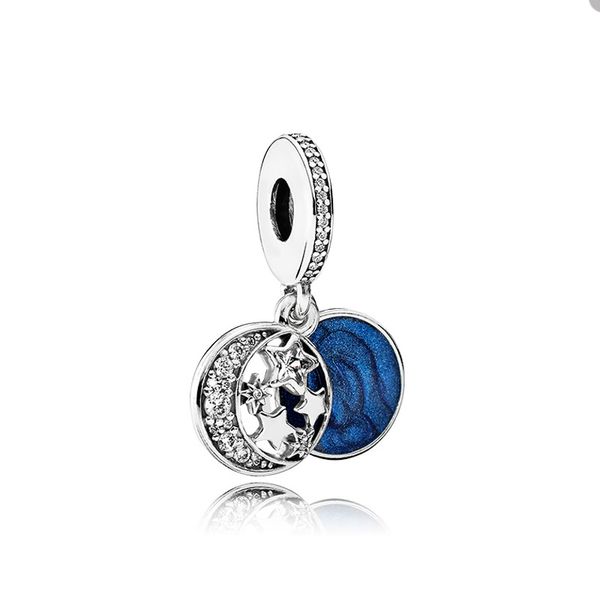 Ciondolo con luna e cielo blu per Pandora Set di ciondoli autentici in argento sterling Set di gioielli da donna Bracciale Collana Creazione di componenti fascino con scatola originale