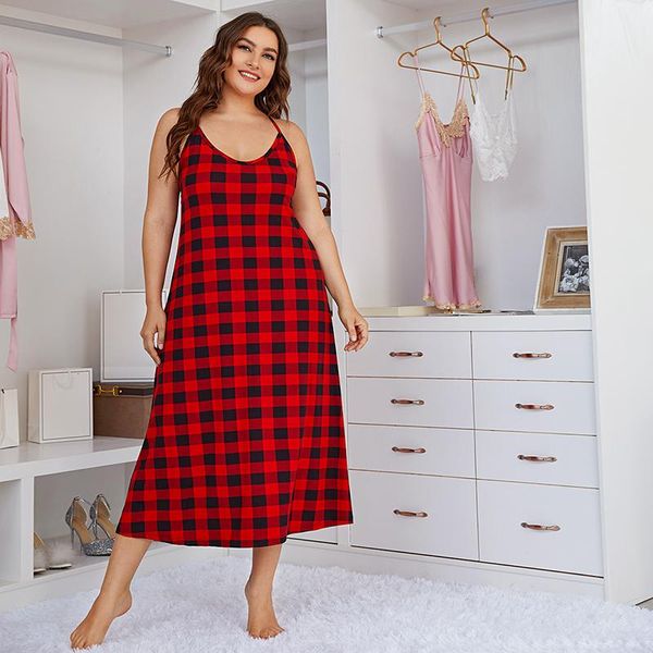 Женская одежда для сонной одежды Сексуальные Женщины SleepDress Plus Size L-4XL Lingerie Classic Plaid Nightdres