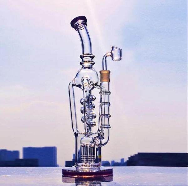 12,5 Zoll gefrierbare Spule Glas Bong Rauchrohr Recycler Dab Bohrinseln Wasserpfeifen Schwerkraft Glas Wasser Bongs mit 14 mm Gelenk