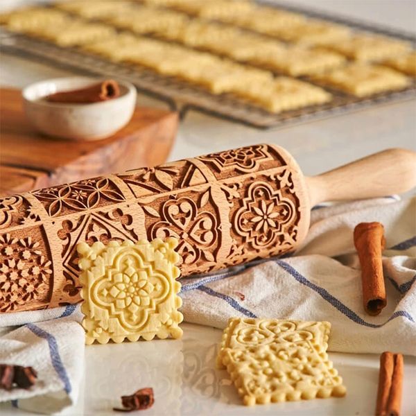 Moldes de cozimento Rolamento de Natal Pinos Rock Floco de Neve Elk De Madeira Biscoitos Biscoito Fondant Bolo Modelado Rolo 355cm 230518