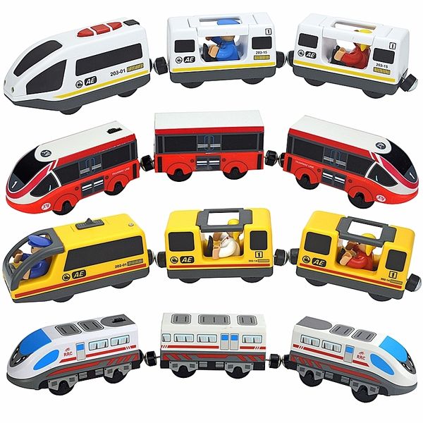 Diecast Model Train Track Деревянные игрушки Magnetic Set Electric автомобиль локомотивный слот подходит для всех деревянных железнодорожных дорожек Biro для детей 230518
