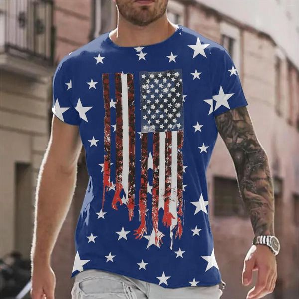 Camisetas de camisa masculina Nightshirts para homens para camisetas patrióticas Moda gráfica Moda Graphic Summer Manga curta 4 de julho Impressão