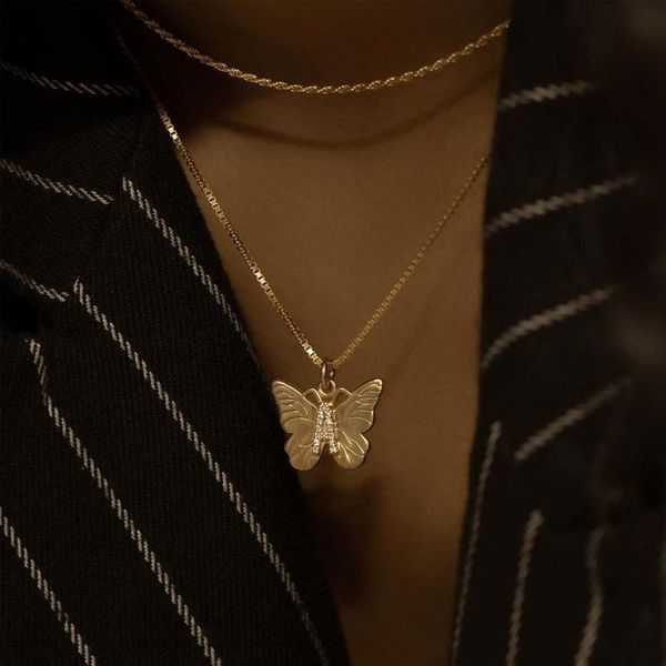 Collane con ciondolo INS Una pietra di zircone placcato in oro catena cubana girocollo farfalla lettera collana per le donne ragazza gioielli alla moda regalo ciondolo