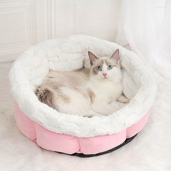 Camas de gato Cama macia de animais de estimação para gatos e cães pequenos redondos e auto -aquecedores outono Inverno para dormir Anti -deslizamento Slip Slip Bottom Supplies