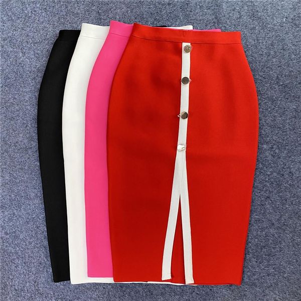 Юбка 2022, новая сексуальная однотонная юбка на молнии розового, черного, красного, белого, розового цвета, розовая бандажная юбка, женская эластичная облегающая летняя юбка-карандаш