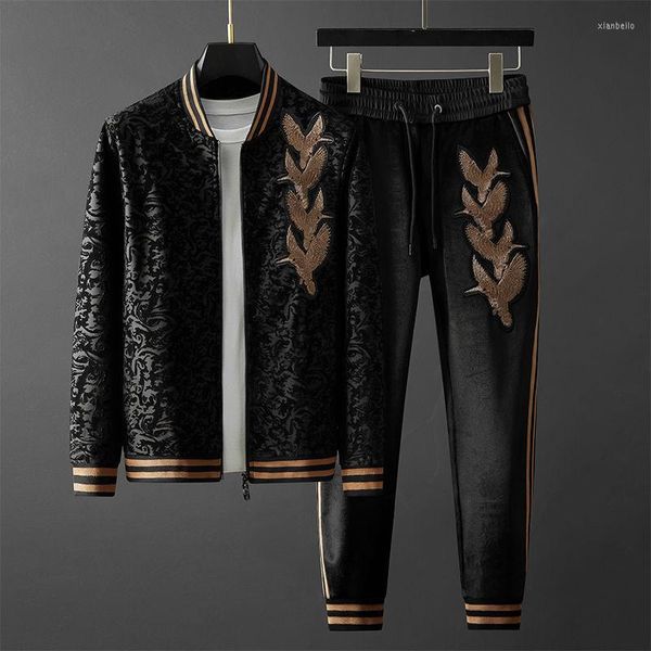 Testros masculinos Jacquard Cardigan Sweater High Bordery Quality Bird Bird Sports Sports Baseball Moda Moda Men's Autumn Set