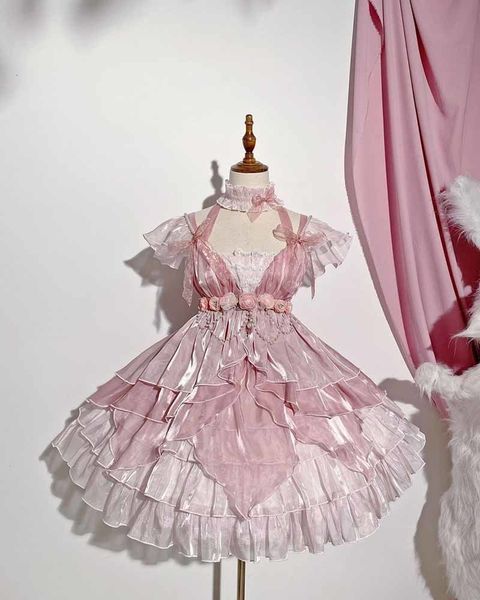 Abiti casual di base Abito Lolita rosa Abito estivo senza maniche JSK Lolita Abito dolce a collo alto Lolita Abito da festa di compleanno per ragazze giovani 230519