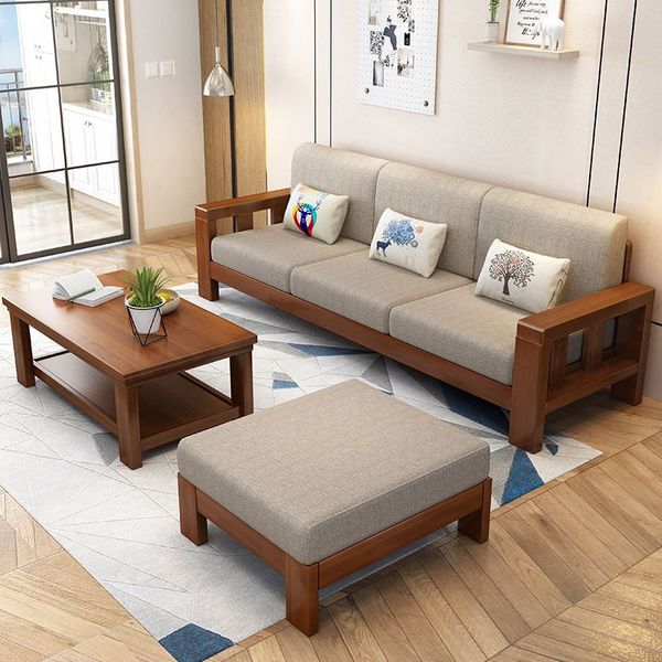 Set di divani in legno per soggiorno ampio e morbido antico Fashional Charpie