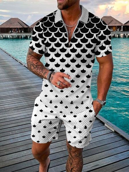 Мужские спортивные костюмы мужской костюм 3D черная точка принт лето с коротким рубашкой для рубашки для рубашки для рубашки для рубашки моды на молнии на сайте.