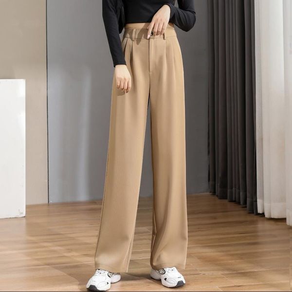 Capris Terne Calça 2023 Primavera Autumn Wide Leg Women Women Office Chic Use Summer Straight Straight High Ladies Highties Baggy Troushers