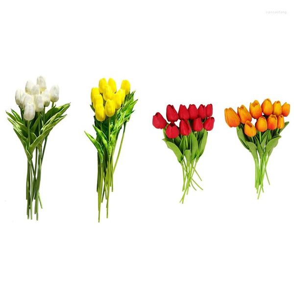 Flores decorativas 40 PCs Tulipas falsas artificiais para casa de casamento de jardim em casa 20 leite branco amarelo-amarelo-vermelho-vermelho