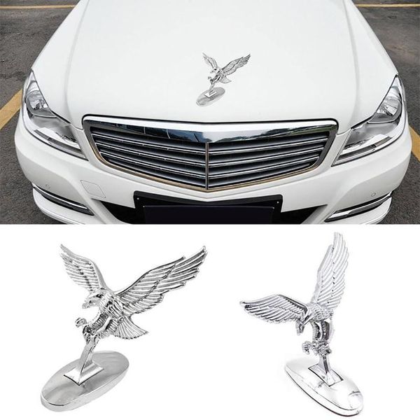 Ornamento da frente do carro 3D Flying Eagle Emblem Logo Capuz Front Capfe Capas de carro Chrome Eagle Crachá para estilo de carro automático