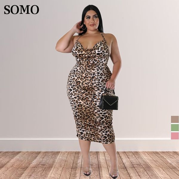 Taglie forti Abiti SOMO 2023 Fashion Printed Leopard Summer Size Women's Party Sexy Backless Lace Up Long Dress Goccia all'ingrosso 230519