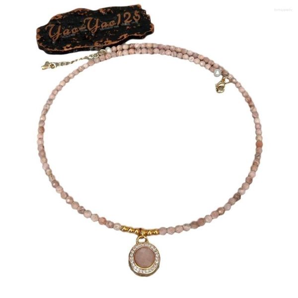 CHOKER Natural Подлинное розовое родохрозитное грандиозное круглое ожерелье из солнечного камня 17 дюйма для женщин сделано для женщин