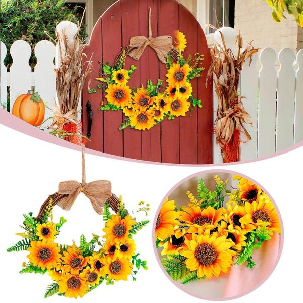 Flores decorativas são bem -vindas ao seu arco doméstico perfeito para a cor de coroa de girassol, decoração da porta do festival de girassol meio círculo