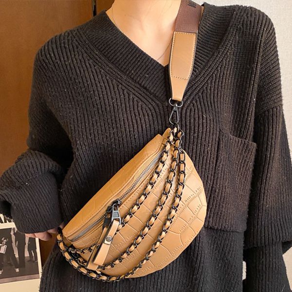 Akşam çantaları kadınlar için gündelik bel, yarım ay göğüs taş desen deri crossbody çanta açık seyahat fanny paketleri 23519