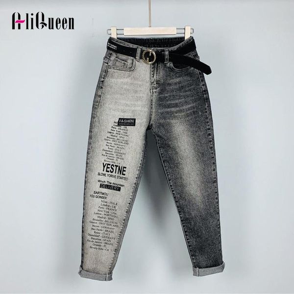 Calças de brim primavera outono streetwear feminino vintage cintura alta calças harem palavras femininas tornozelo comprimento calças jeans