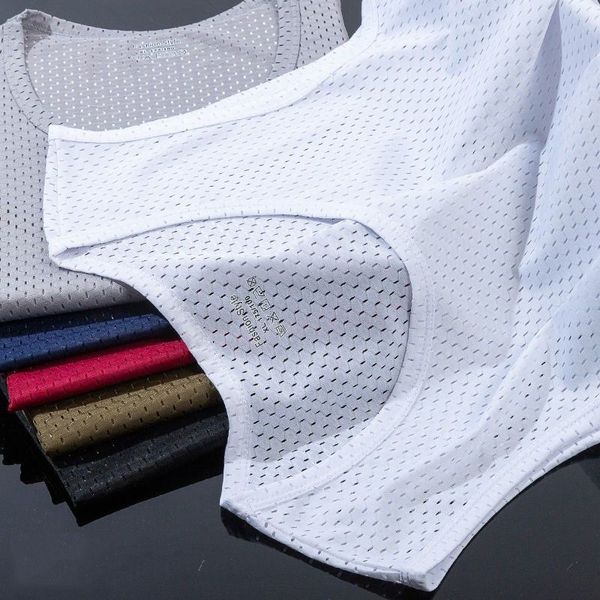 Canottiere da uomo Canottiere da uomo in seta di ghiaccio Intimo Canottiera da uomo Camicie trasparenti Maschile Bodyshaper Wrestling Fitness Mesh Canotte traspiranti 230518