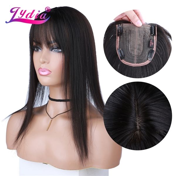 Bangs Lydia for Women Straight Synthetic Mixed Hair Toppers com clipes de franja em cabeceira de cabelo de cabelo preto natural 16 polegadas 230518