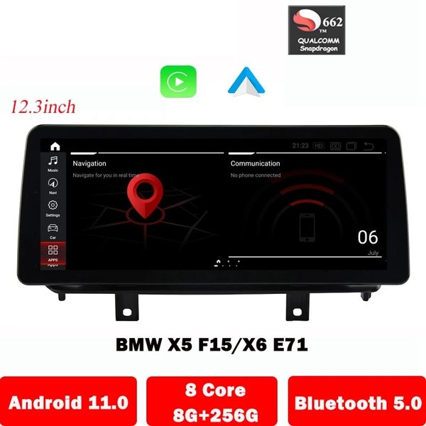 12,3 polegadas Android 11 DVD Radio GPS Multimedia Player para BMW X5 F15 X6 E71 F16 Sistema Inteligente CarPlay