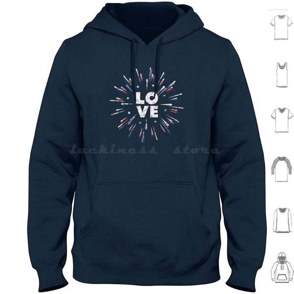 Os fogos de artifício com capuz masculinos adoram 4 de julho americano | Design de azul branco azul branco angustiado do vintage Retro Retro