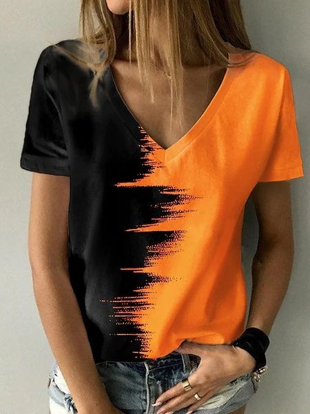 Damen T-Shirt Mode T-Shirt Frauen Lose 3D Gedruckt Mädchen Y2k Kleidung T-shirts Sommer V-Ausschnitt Kurzarm Übergroße Kleidung Top 230518