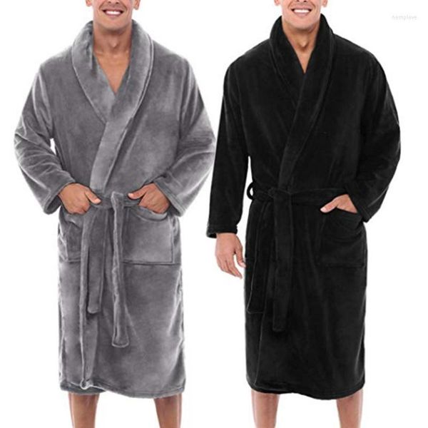 Piumino da uomo invernale da uomo caldo peluche scialle allungato accappatoio casa doccia vestiti cappotto lungo abito H66