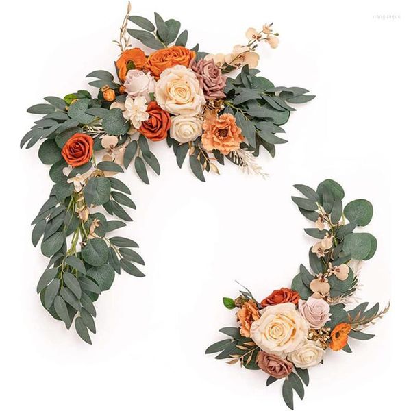 Flores decorativas 2pc Arco artificial Arco de rosa Swag com peônia eucalipto folhas fitas de arnês floral para decoração de cerimônia