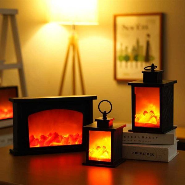 Novità Articoli Led Flame Fireplace Lantern Simulation Flame Night Lamp Lanterna di Natale Usb o batteria Night Light 2023 Capodanno Decor G230520