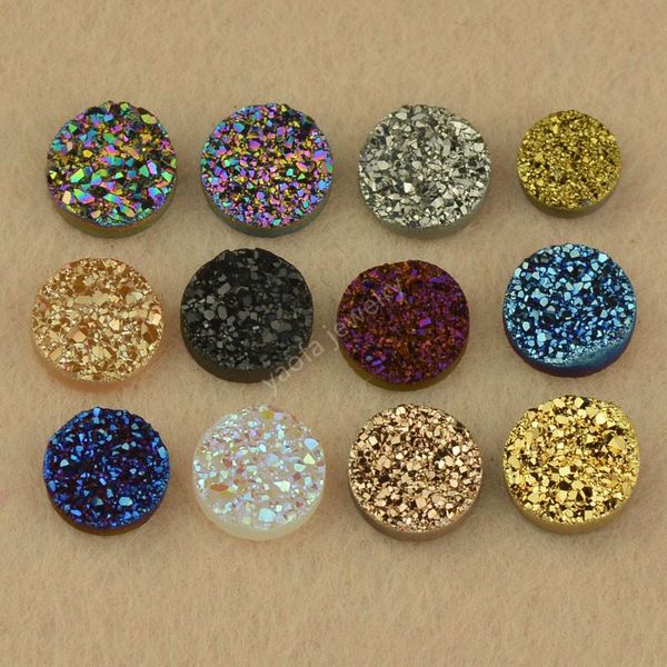 Contas atacado 4 ~ 10mm chapeamento várias cores gema solta ágata natural pedra drusa branco azul cinza costas planas contas drusy para joias