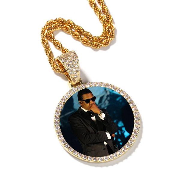 Collane con ciondolo Hip Hop Ghiacciato Immagine personalizzata Collana Corda Catena Charm Rotondo con ali lucide Gioielli in zircone di rame per uomo Wom Dhn3I