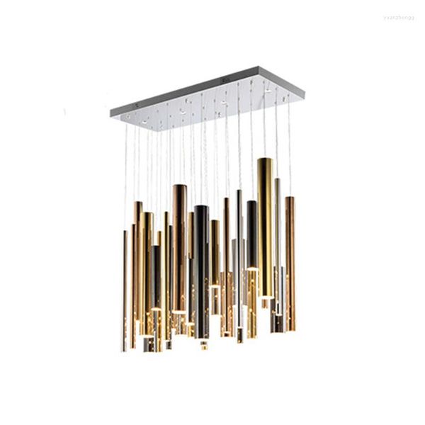 Kronleuchter LED Pendelleuchten Postmodern Licht Luxus Gold Schwarz Restaurant Kronleuchter Nordic Bar Zylindrische Lange Barrel Windspiel Lampe