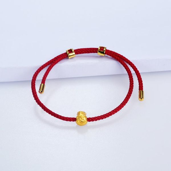 Armreif Zhixi echtes 24K 999 Gold Armband Damen exquisiter Schmuck Glück rote Schnur Glückstüte Anhänger Kindergeschenk 2020 B527