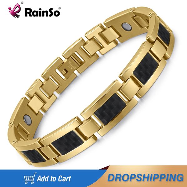 Armreif Rainso Bio Energy Health Edelstahlarmband für Männer, vergoldetes Magnetarmband, Herrenschmuck, Kettenglied-Armreif