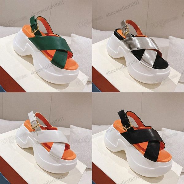 Designer sandali moda donna roma color blockplatform scarpe casual sandalo in pelle denim allacciatura fondo spesso rialzato sneakers da donna di lusso 35-3 360P #