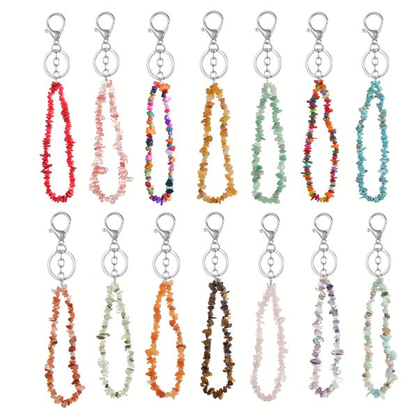 Irregular Natural Stone Key Rings Breads Nuggets Fluorite Amethyst Rose Crystal Quartz Keychain Bag Car Charms pendurados