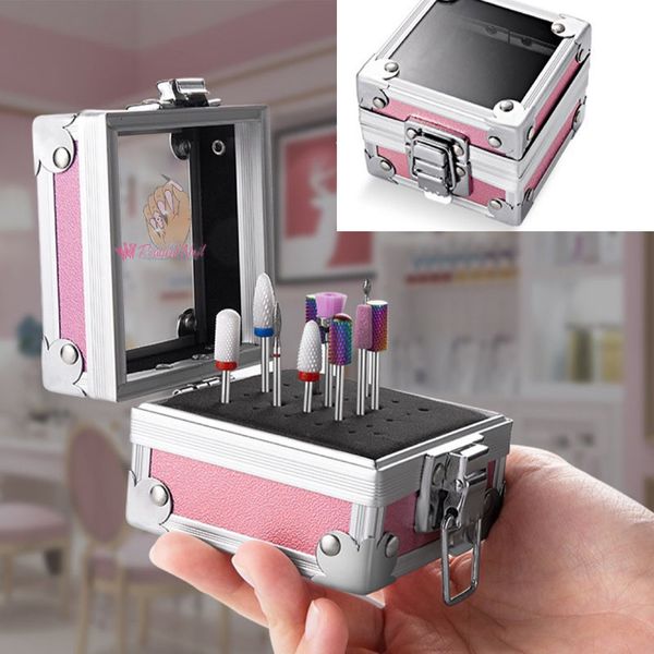 Nail Art Equipment Pink Bits Case 25 Slots Aluminium Drill Grinding Head Display Holder Empty Tool Storage Box 230520