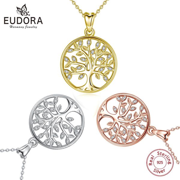 Colares Eudora 925 prata esterlina árvore da vida pingente colar prata ouro rosa cor de ouro aaa cz jóias finas de moda para mulheres