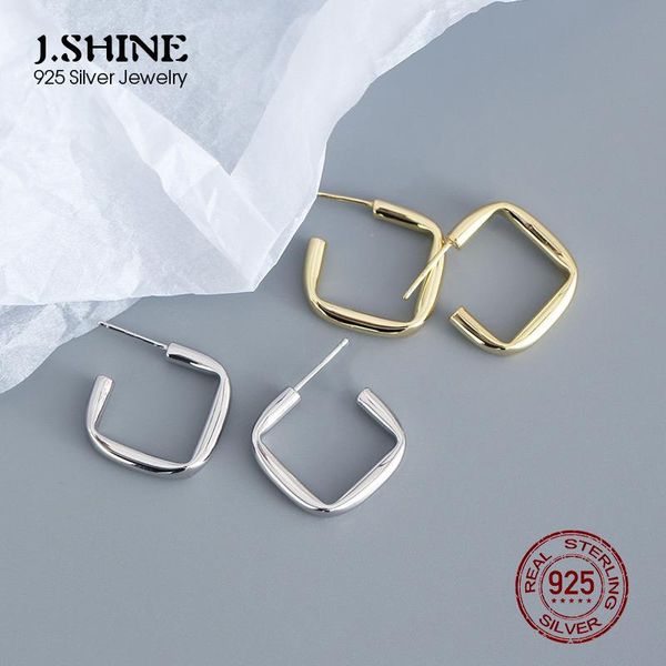 Orecchini JShine Glossy Authentic S925 Orecchini in argento sterling Tubo cavo quadrato Argento 925 Orecchini Donna Minimalista Gioielleria Raffinata