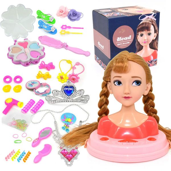 Beauty Fashion Kids Fashion Toy Children Makeup Fingle Playset Styling Head Doll Hairstyle Beauty Game With Hair Secer Birthday Gift for Girls 230520