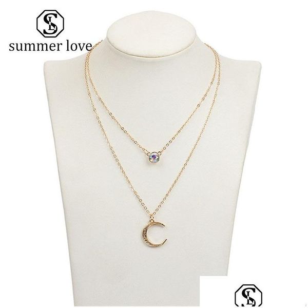 Collane con ciondolo Più nuovo Mtilayer Crystal Crescent Moon Collana per le donne Moda Boemia Oro Sier Catena Gioielli Regalo Goccia Consegna Dhzgt