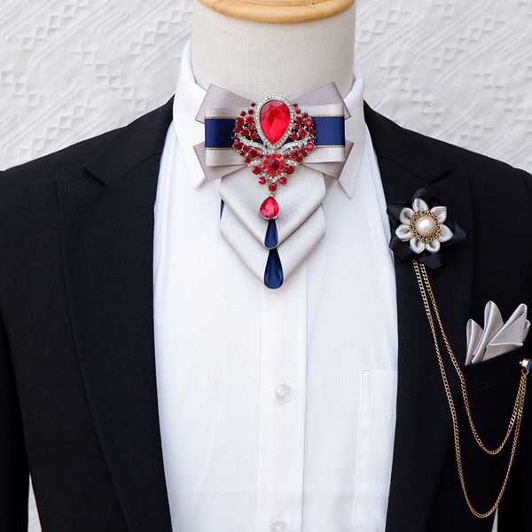 Boyun bağları Lüks bowtie setleri orijinal yüksek son erkeklerin işletme partisi düğün aksesuarları cep broş corsage 3 adet set 230519
