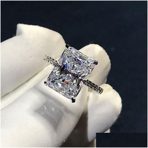 Solitaire Ring 925 SERLING SIER CUT 5CT Diamond Moissanite Square Crowning Rings For Women Gif