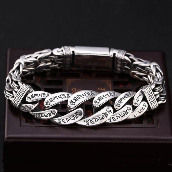 Armbänder Armband Herren Sterling Silber Weiblich Transferperlen SixCharacter Mantra Retro Handgemacht Kreativ Passepartout Gebetsmühle Jewe