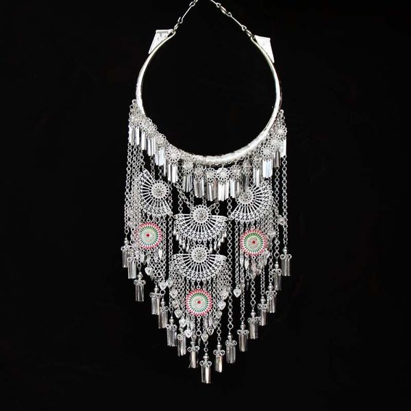 Colares pendentes Losodo Bohemia Tassels Pingentes de colar de pendura Retro Yunnan Estilo étnico Exageramento Miao Acessórios de prata suportam Wholesalep