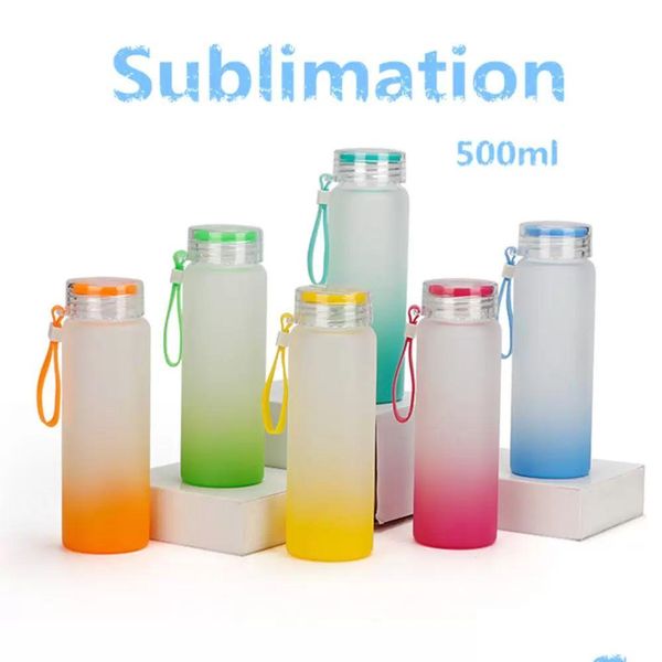 Tumblers 500 ml Sublimation Leerer Becher Frosted Farbverlauf Tumbler Trinkgeschirr Matte Glas Wasserflasche Drop Lieferung Home Garden Kit DHSW9