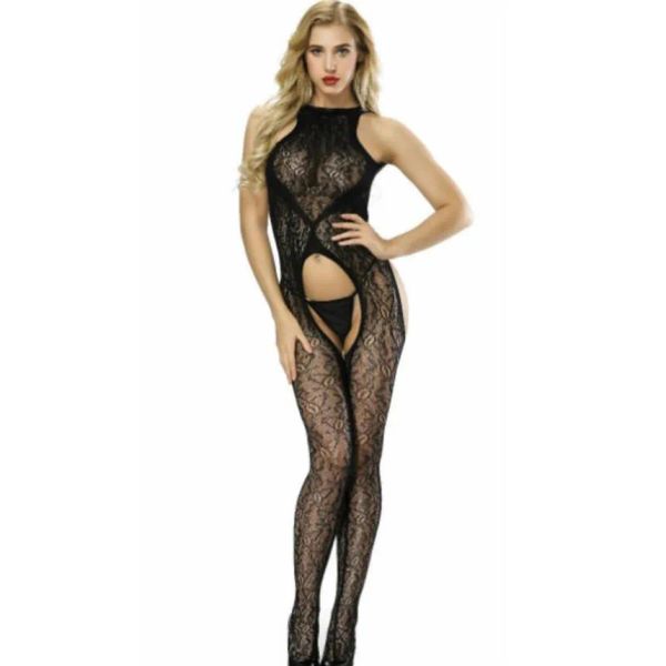 Tuta senza cavallo da donna Sexy Lingerie a rete Tuta femminile trasparente con apertura sul cavallo Catsuit erotica Backless See Through Bodycon B257u